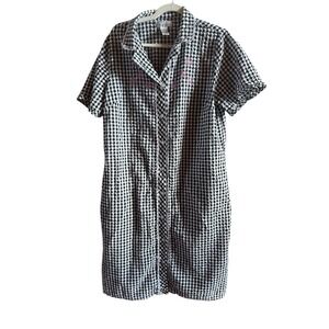 Intimate Essentials Retro House Coat Robe Woman Large Black White Gingham Lace